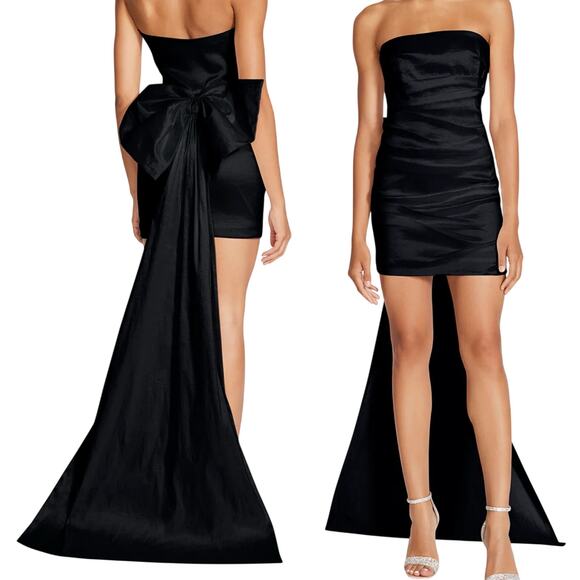 Betsey Johnson Dresses & Skirts - Betsey Johnson Claire Black Ruched Mini Wedding Dress Bow Whimsygoth Strapless L